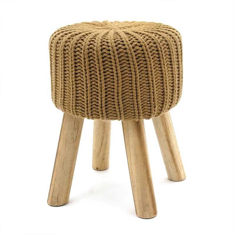 Adorable Colorful Low Stool With Wooden Leg Cute Chair Footstool Knit Ottoman