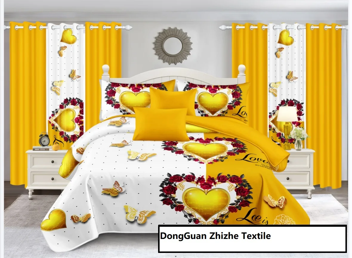 African Style Custom Multi Queen 10PCS Polyester Sheet and Curtain Bedding Set