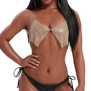 Hot Selling Nightclubs Sparkling Diamond Bras Necklaces Metal Body Chains Chest Sexy Lingerie for Women