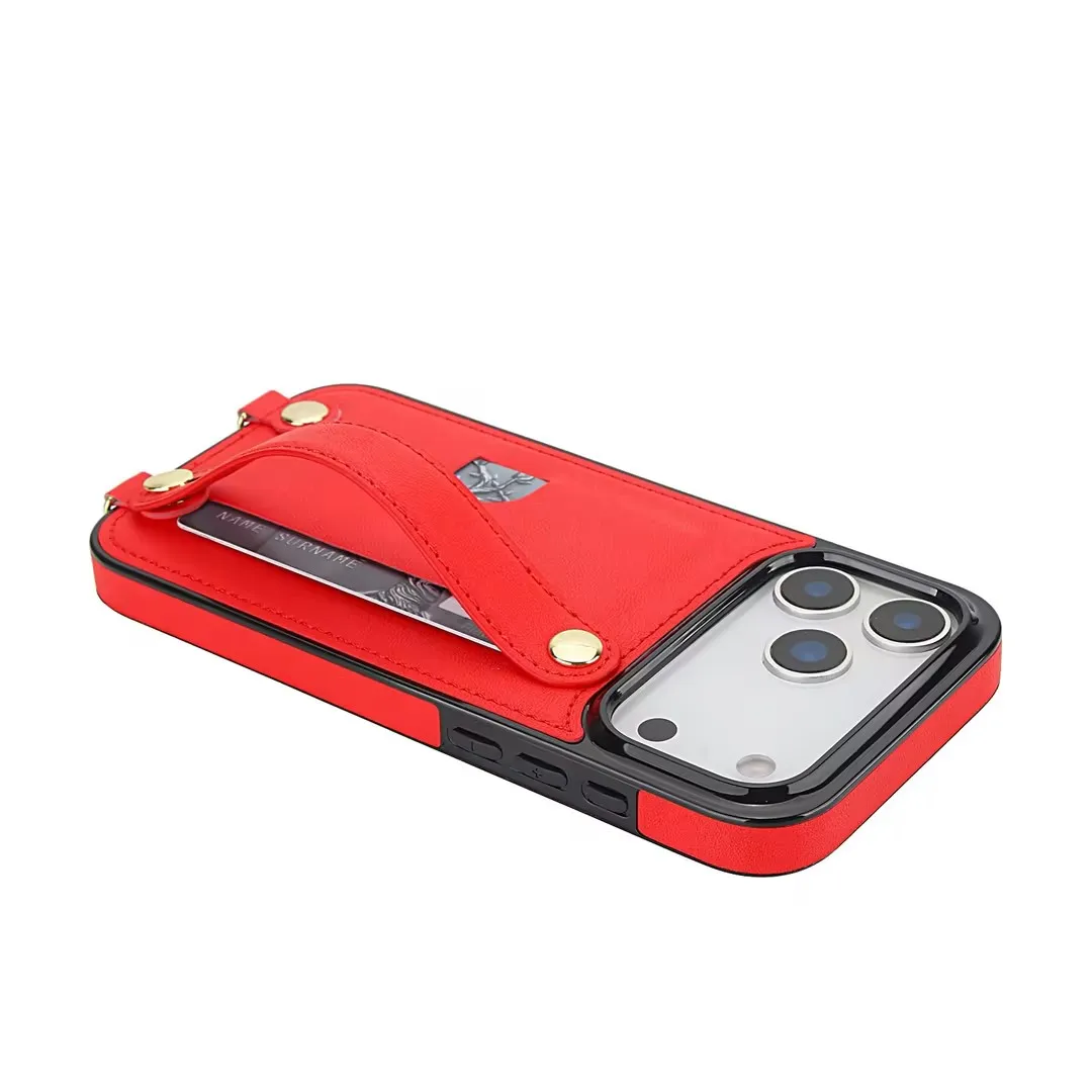 Étui portefeuille de luxe en cuir PU avec cordon et dragonne pour iPhone 17 Pro Max et porte-cartes magnétique_voghion.com