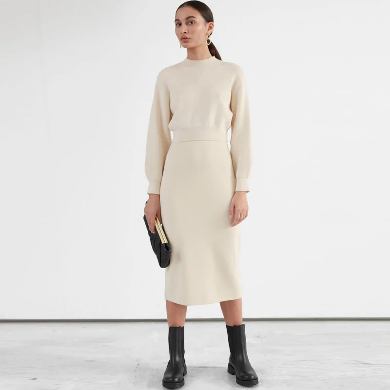 Wool Blend Cropped Bubble Sleeve Knit 