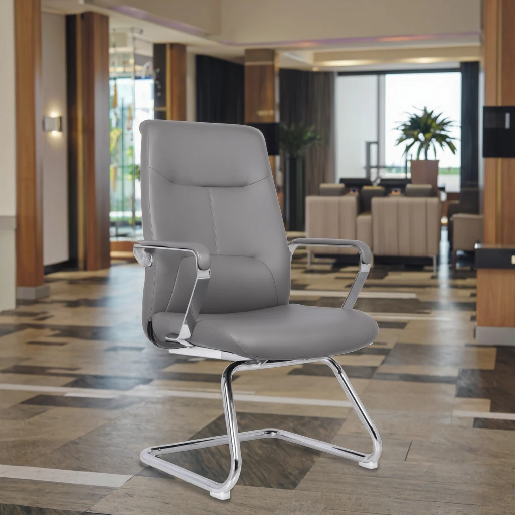 Industrial Executive Office Chrome Frame Chair Reinforced Joints Waterproof Leather Adjustable Height-Modern Design for Hotel 2