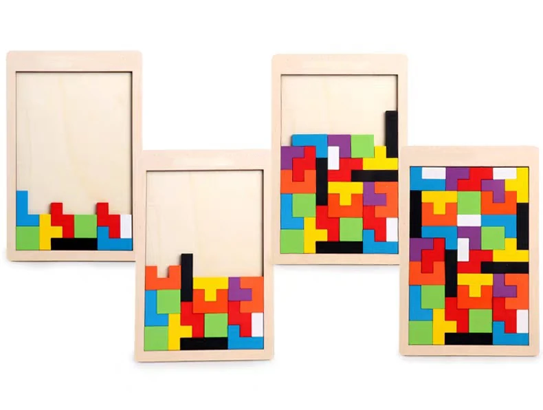 Wooden Brain Teasers Puzzle Toy Baby Montessori Educational Gift 3D Russian Blocks Game Puzzle Tangram Jigsaw Intelligence Toy