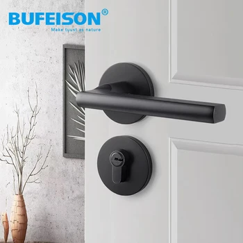 Bedroom Door Lock Silent Indoor Door Split Lock Black Bathroom Solid Wood Door Handle Household Magnetic Suction 58 Lock