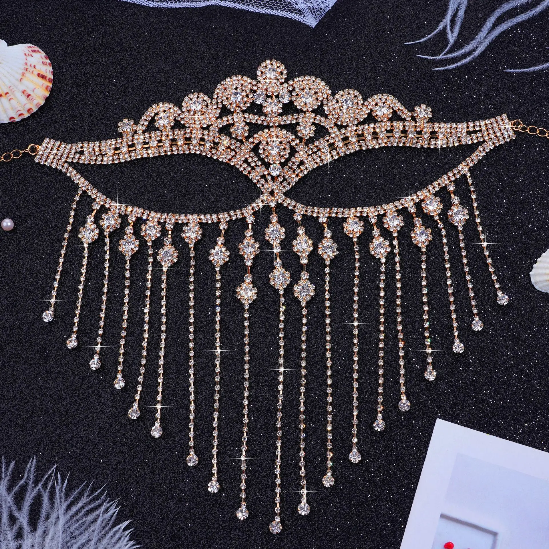 Head Chain W Shell Head Chain Jewelry with Rhinestones - Perfect for Any Season