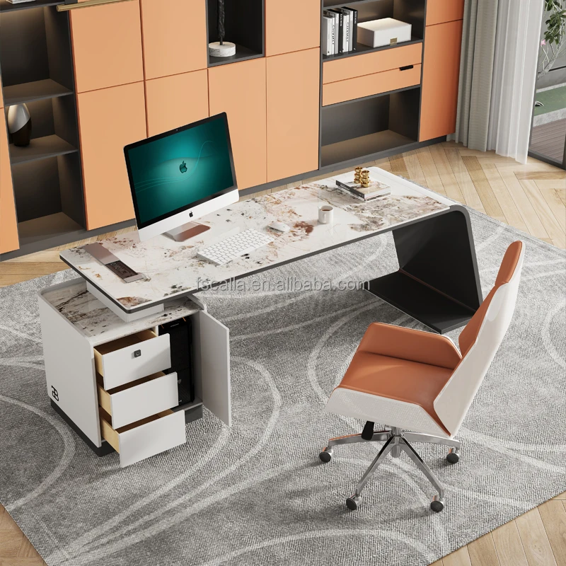 Modern Boss Executive Office Desk Sintered Stone Top Computer Table