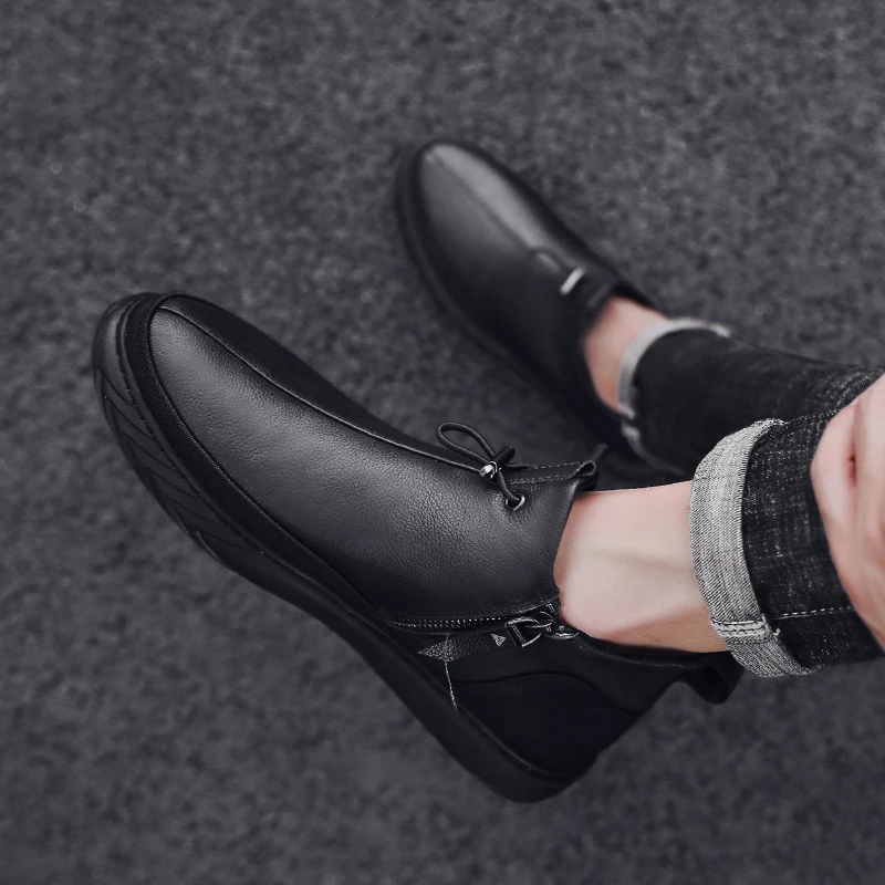 new men's casual shoes Plush single shoes large leather shoes with soft soles