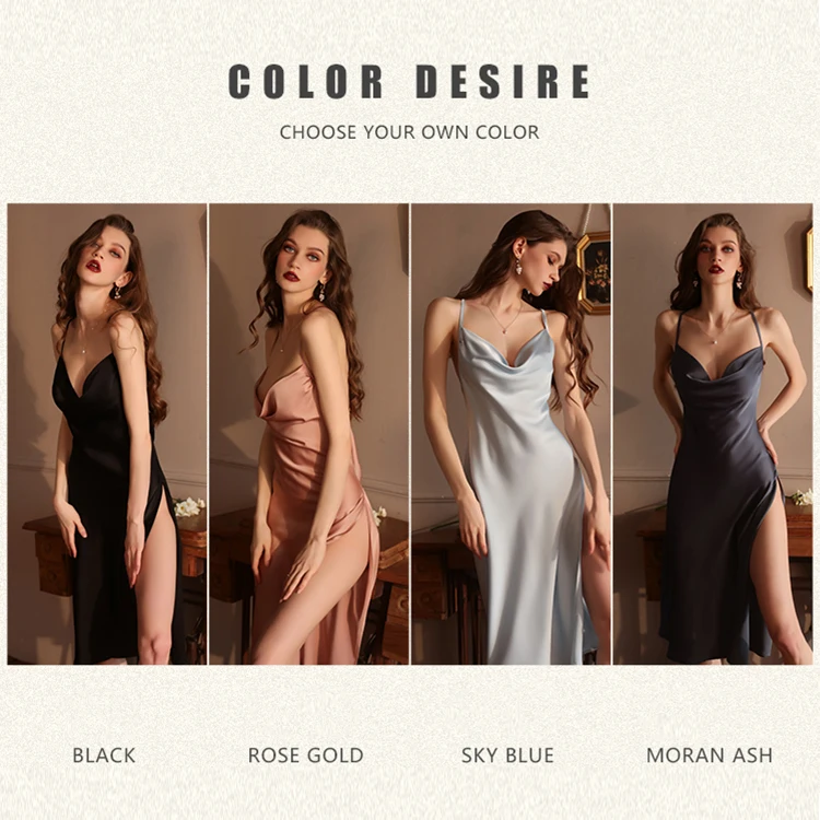 Luxury Mid Length Silk slip Night Dress Backless Silk Party Dress Sexy Low Neckline 100% Mulberry Silk Dress