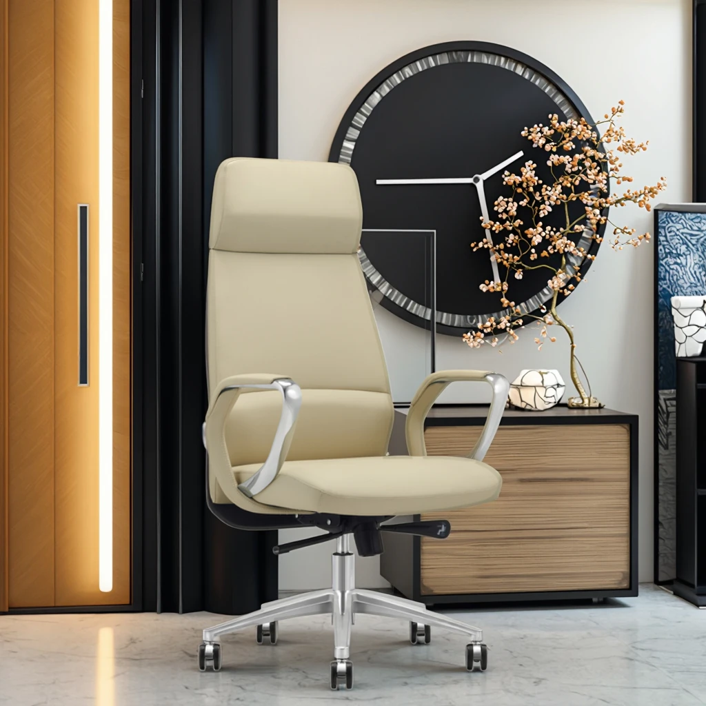 Modern Ergonomic Leather High Back Executive Office Chair with Adjustable Lumbar Support 5