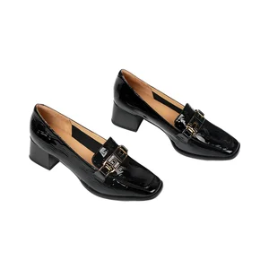 Women's Fashion Trend Genuine Leather Ankle Shoes Square Closed Light Block Heels Button Anti-Slip Breathable Cushioned for