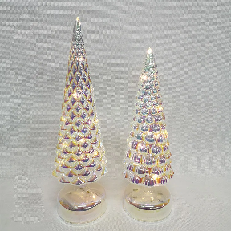 Pre illuminated light up gold best tabletop indoor led hand blown glass cone xmas christmas decor led light tree home supplier