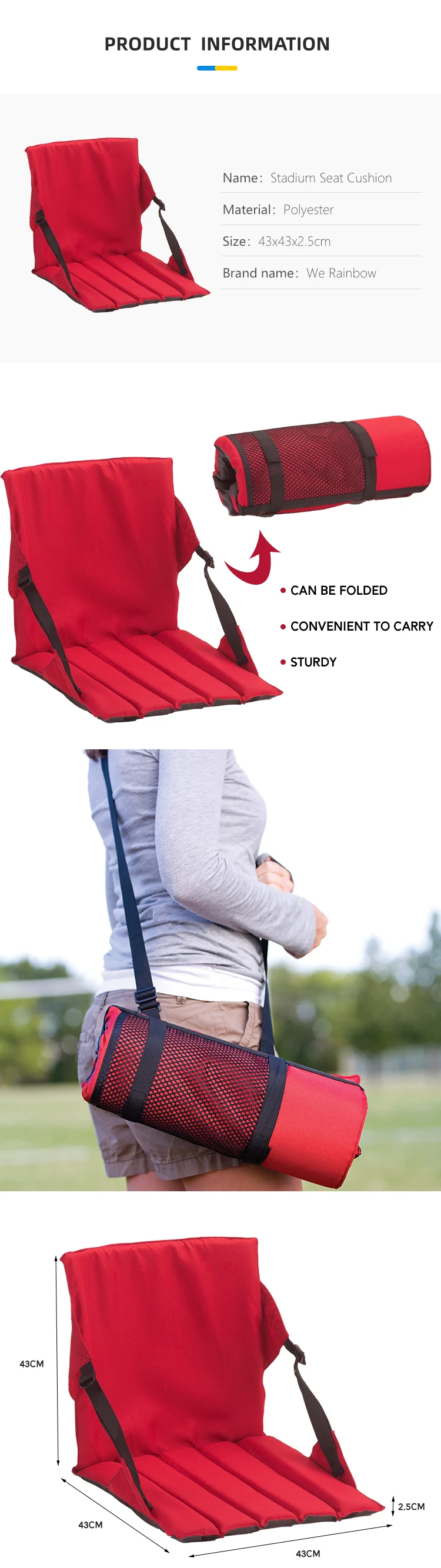 Stadium Seat Cushion Rainbow Opp Bag Foam Square Knitted Cushion Custom