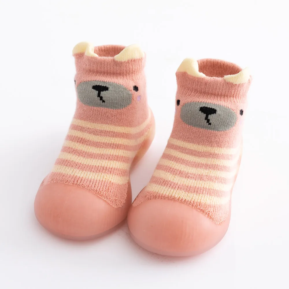 Newborn kids floor socks stripes cartoon baby toddler shoes non-slip rubber sole boys girls details