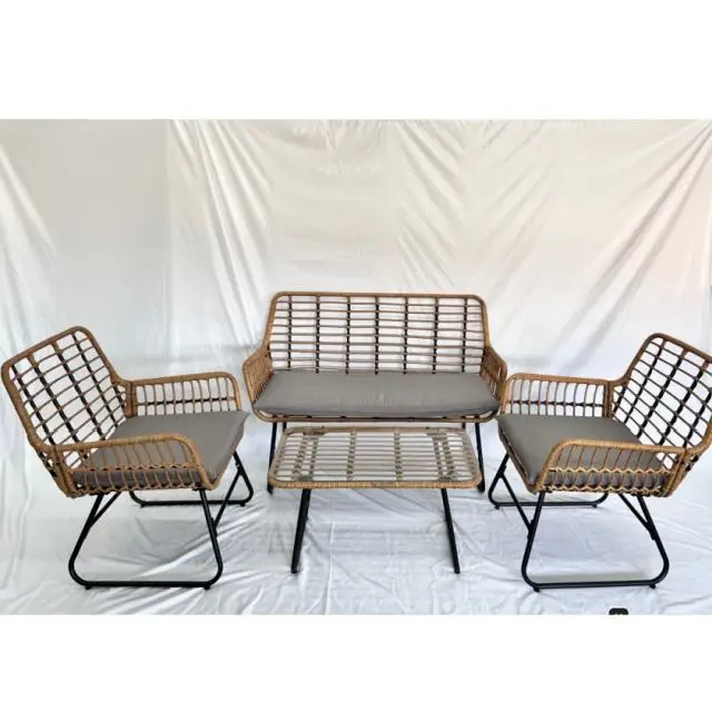 Moderner Stahl-Außenbereich-Patio-Poly-Rattan-Sofa-Gartenmöbel-Garten-Wicker-Sofa-Set