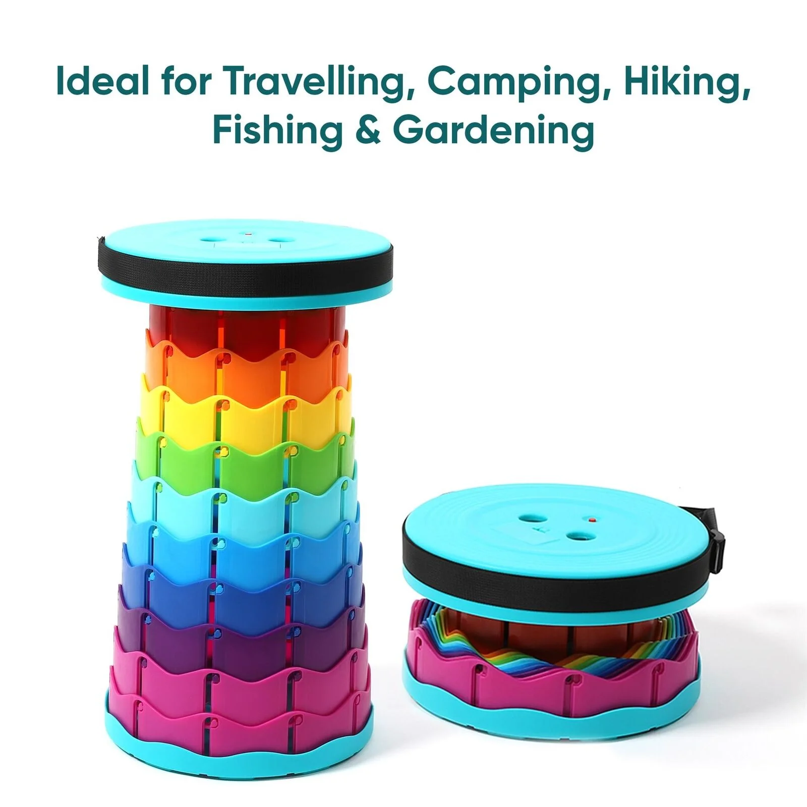Rainbow Telescopic Folding Stool Thickened Travel Outdoor Seat for Camping - Orange main image 0