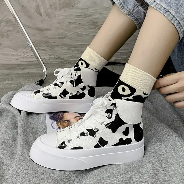 Women's Sneakers Cute Platform Shoes Cow Girls Kawaii Casual Vulcanize Undefined Japanese Vintage Boots Female - Image 2