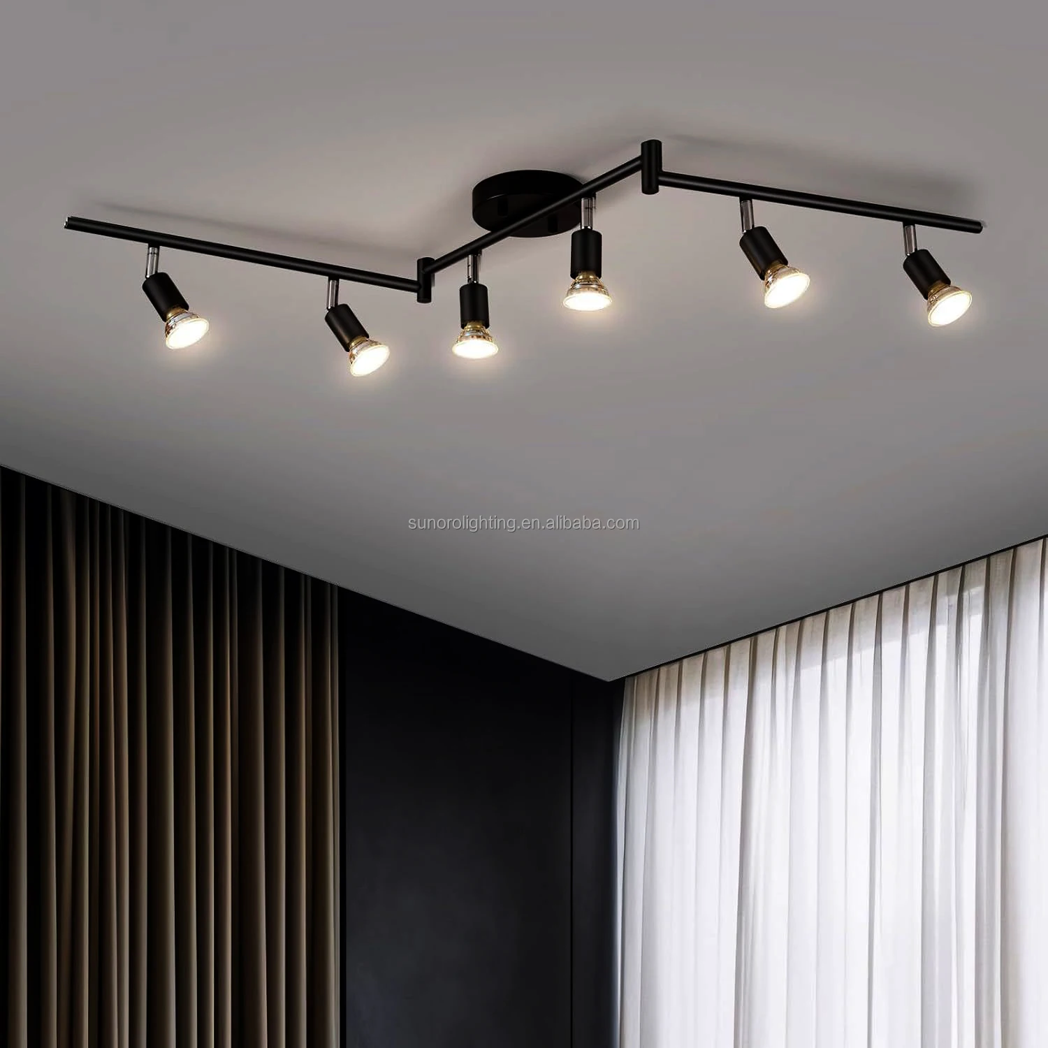 Eglo Buzz Flush Mount Ceiling Spot Light Fixture 4/6-Light Bulbs Flexibly Rotatable Long Shape for Living Room Adjustable Height