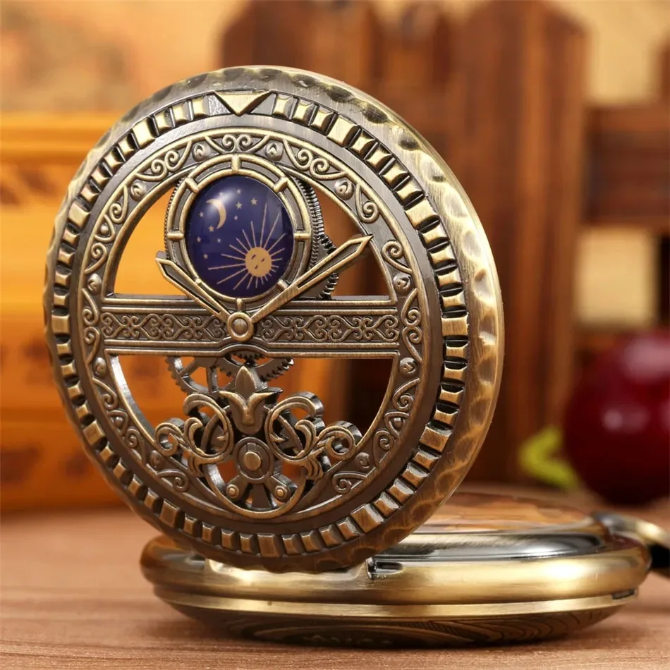 Orologio Da Tasca Uomo Vintage In Rame - Meccanico A Tourbillon E Fasi Lunari