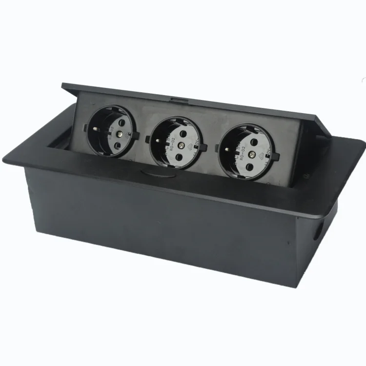 Three EU standard power socket information boxes are hidden with built-in black silver slow ejection meeting desktop socket