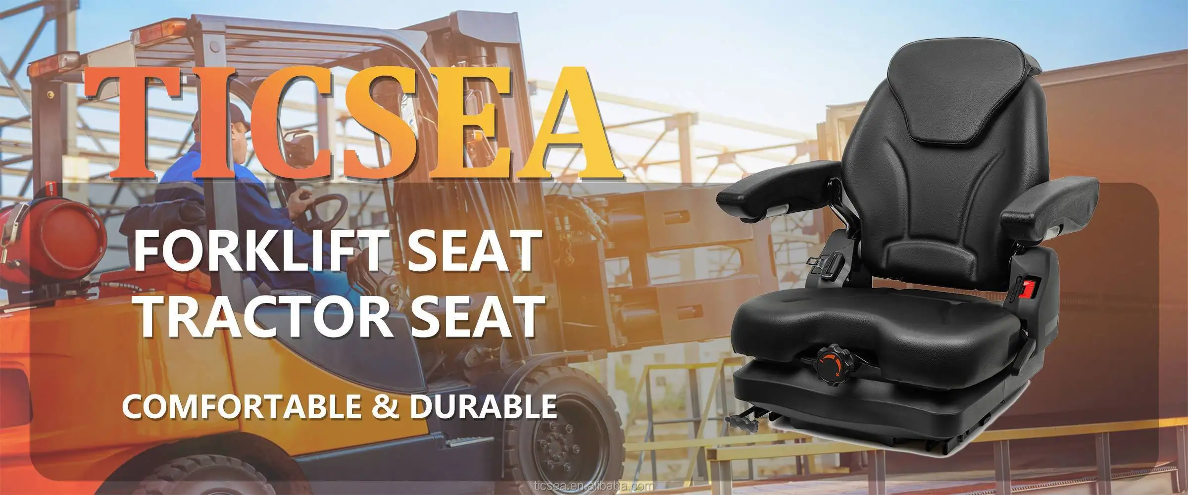 TICSEA Universal Forklift Seat, Tractor Seat with Retractable