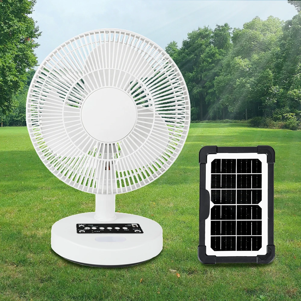Cheap Price Portable Small 12 Inch Rechargeable Table Fan Electric and Solar Fan With Light