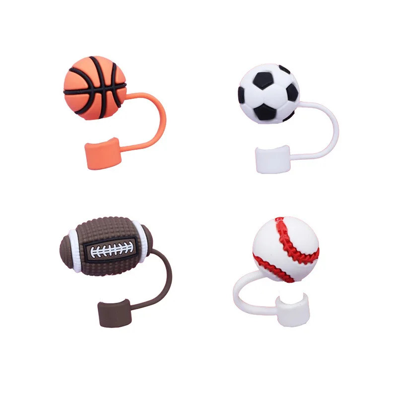 DD2808  Sports Style Straw Protector Silicone Straws Top Cap Dust Proof  Football Basketball Decor Plug Straw Stopper Tips Cover
