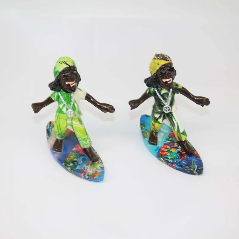 Ocean Print Resin Ornament Jamaica Beach Surfing Design Polyresin Statue Sculpture Rasta Figurine for Souvenir Gift 9.5/4.5