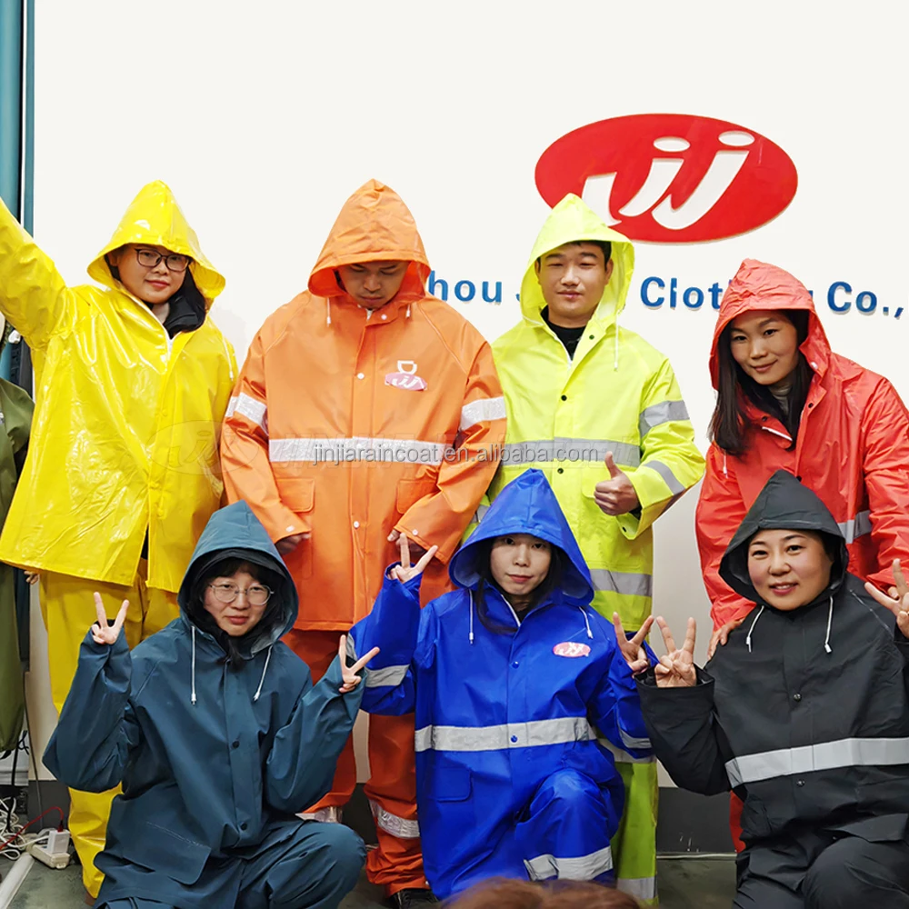 PVC Yellow Industrial Work Piece Rain Coat Suit Safety PVC Polyester  Waterproof Rainsuit Men Heavy Duty Raincoat for Men