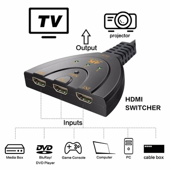  Hdmi Switch 4k Switch 3 In 1 Out Hdmi switch full HD Splitter  with Pigtail Cable Work for HDTV, Xbox One, DVD, Bluray Player, Projector  etc : Electronics
