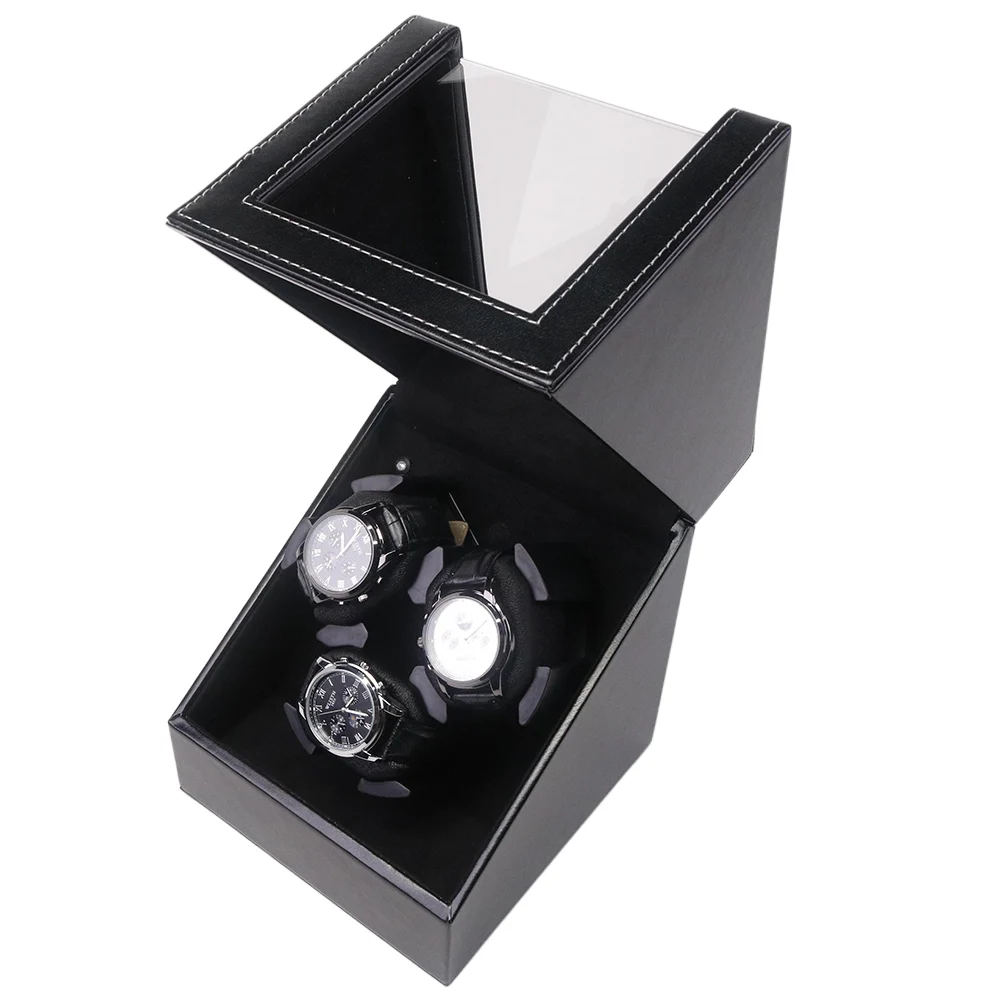 Remontoir de montres 3 emplacements en cuir PU noir PWW911 Remontoir de montres 3 emplacements en cuir PU noir PWW911