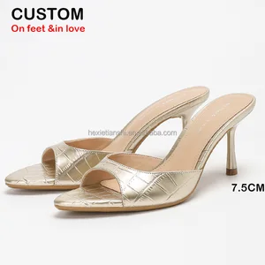 4302A-17Silver Fashion Heeled Slipper for Lady Sexy Open Toe Breathable Stone Pattern Lightweight Outdoor Club for Summer Party