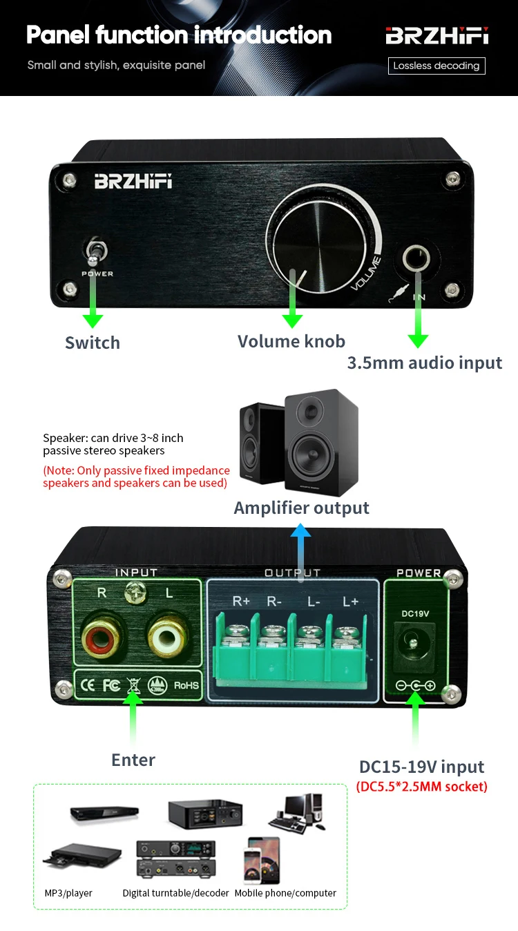 BRZHIFI MA12070 110db 18-25khz Aluminum 2.0 channel Mini Size 80W*2 HiFi Digital Amplifier supplier