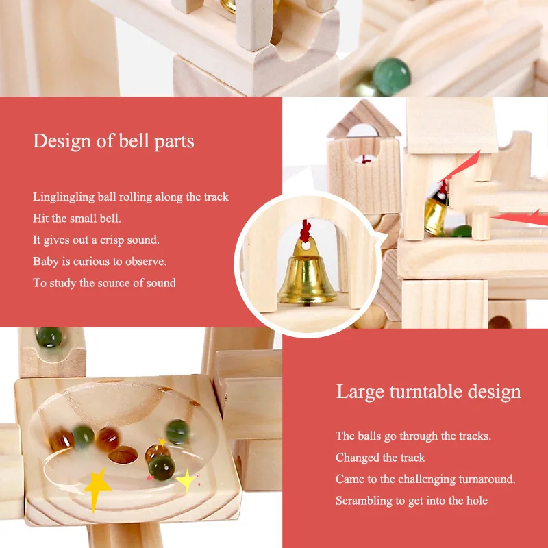 OEM Children'S Educational Wooden Marble Track Building Blocks ISO9001