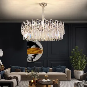 Nordic Simple Stainless Steel Modern Ceiling Rectangle Luxury K9 Crystal Chandelier for Living Room