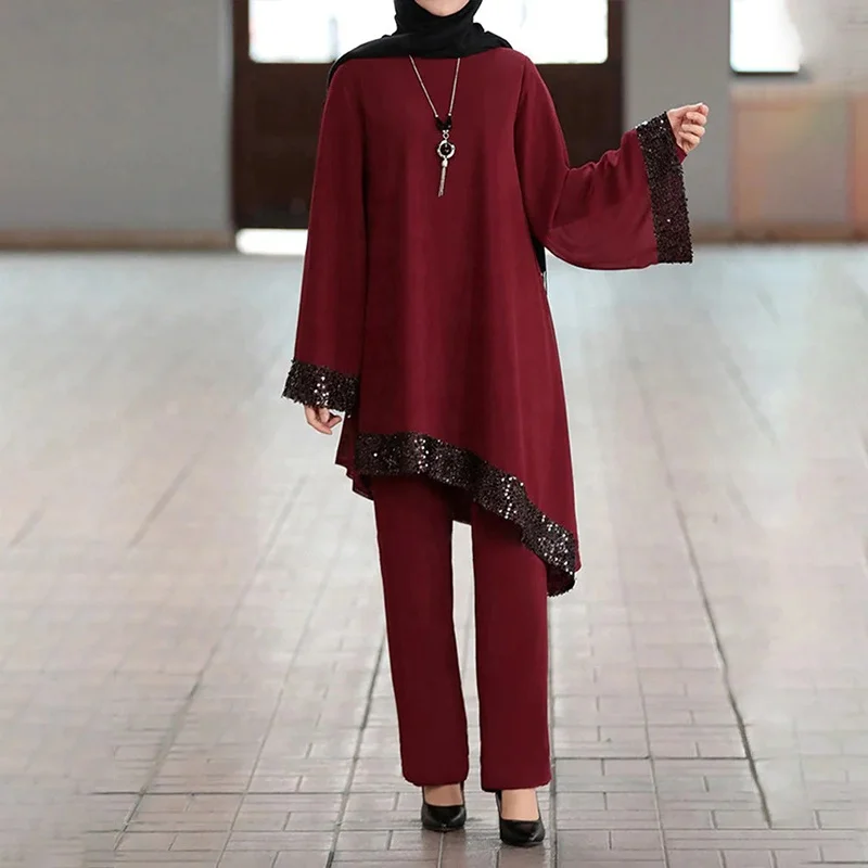 Wholesale Islamic Clothing Turkish Muslim Women Clothing Suit Two Piece Set Loose Clothes