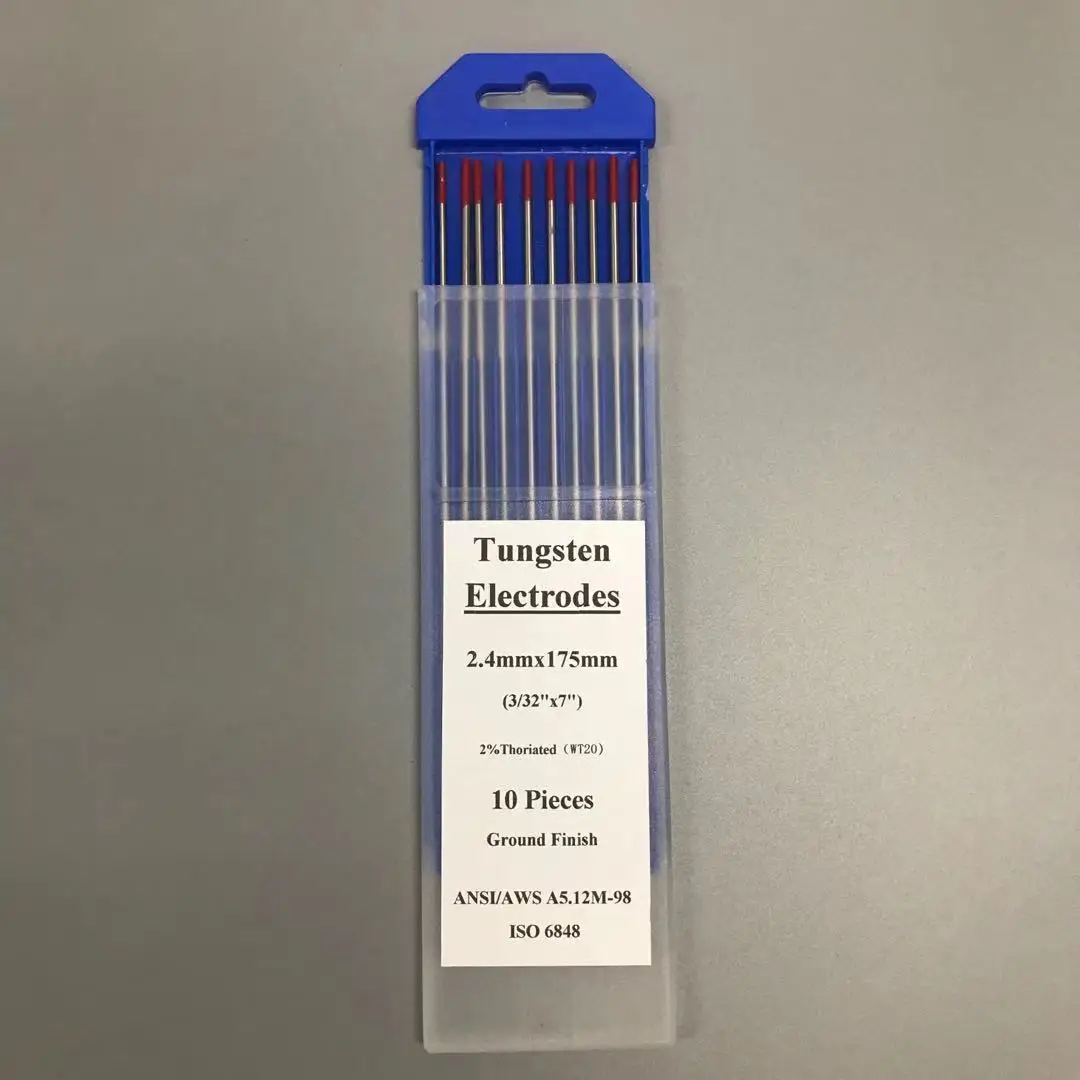 10 électrodes Tungstène Thorié WT20 2.4x150mm CENPEK - Soudage TIG - Rouge - 2% Thorium - Pour Courant Continu