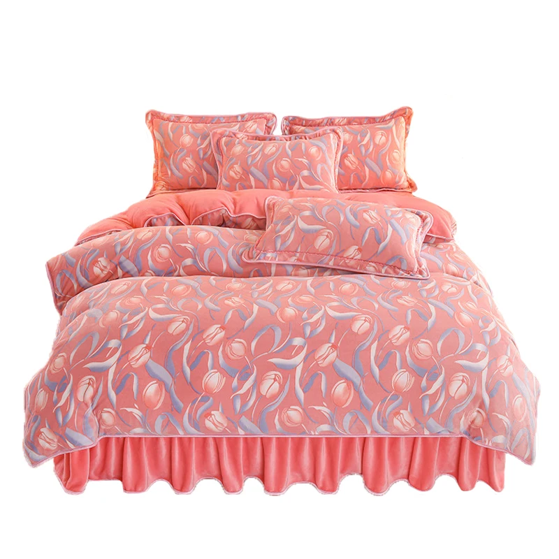 Winter milk velvet 4-piece set thickened winter coral velvet bed sheet and duvet set flannel bedding