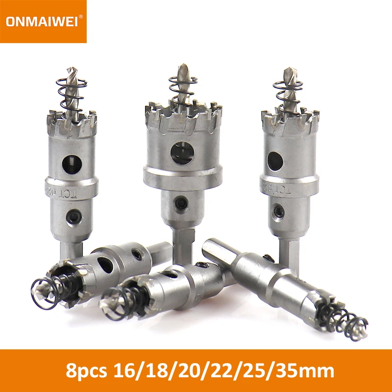 8pcs Drilling Crown for Stainless Steel TCT Hole Saw Set Tungsten Carbide Tipped Drill Bits for Metal Alloy Iron