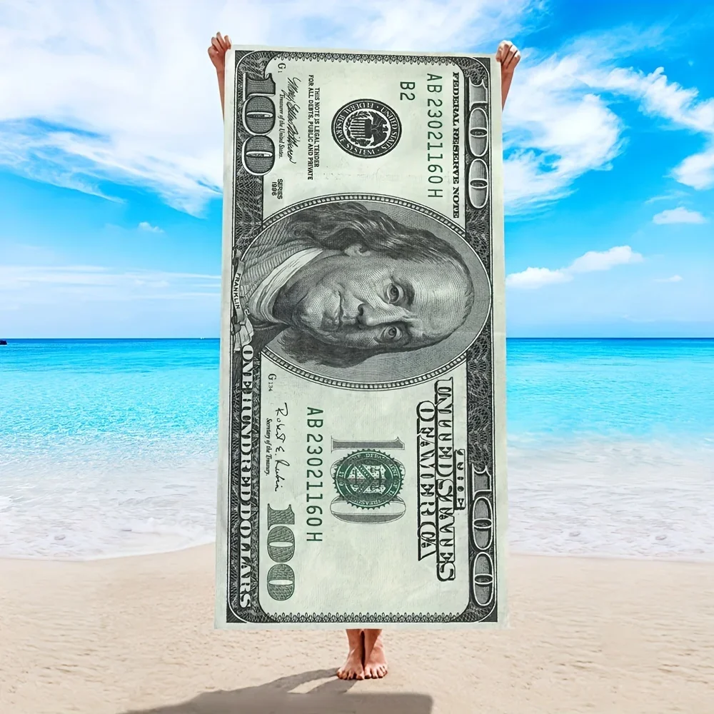 Serviette De Plage XXL 140x70 Cm – Motif Billet De 100 Dollars – Ultra Douce, Séchage Rapide Et Ultra Absorbante