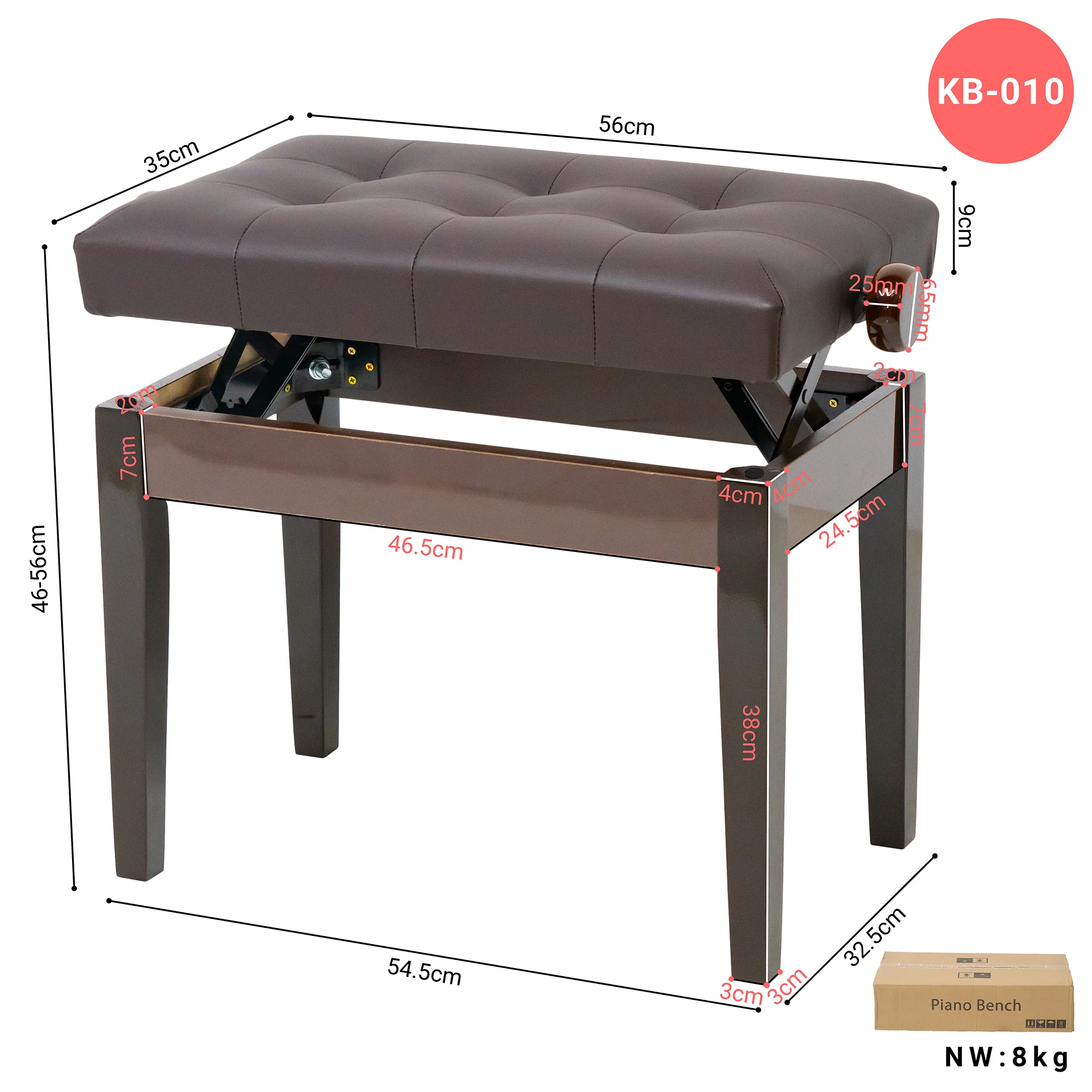 Lebeth KB-010 Wholesale OEM Musical Instruments Modern Wooden Bench Brown Piano Chair Piano Stool
