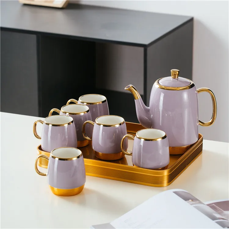 Classical Design Royal Green Porcelain Coffee Tea Pot Six Cups Set