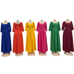 Wholesale Summer New Women's Plus Size Square Collar Puff Sleeve Solid Color Casual Dress