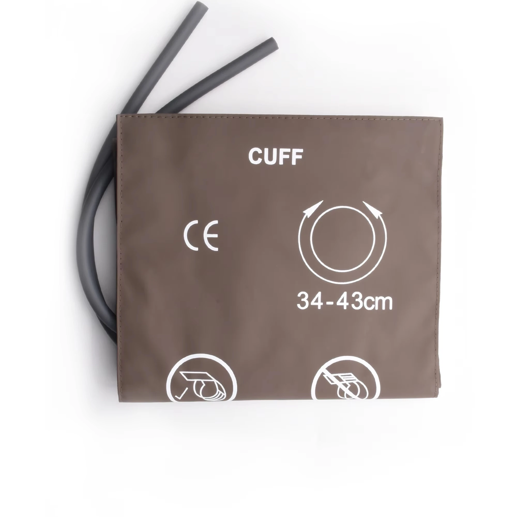 Good Quality Reusable NIBP Cuff Large Adult Two Tubes 34-43cm PU Material with TPU Bladder Brown Color BP Cuff OEM Service