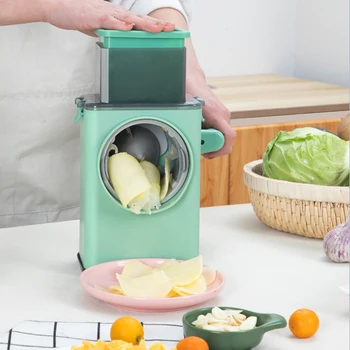 Rotary Vegetables Cutter Cheese Grater Round Drum Slicer Shredder Grinder Food Chopper with 6 Blades