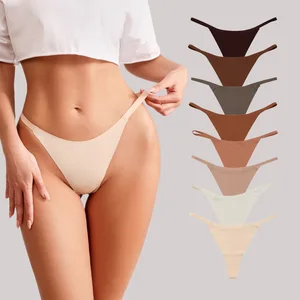 Custom Private  Low Waist Ice Silk Sexy  T-back Cotton Crotch Seamless Panties G-Strings Tangas De Mujer  Women Underwear