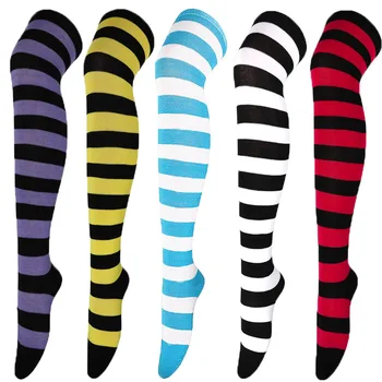 Wholesale custom logo stripe tube cotton thigh high knee high socks long socks for women