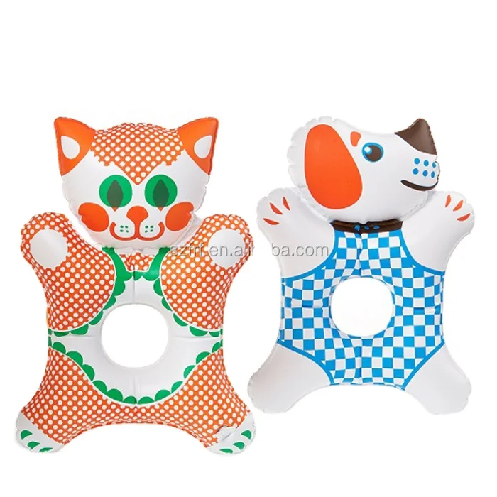 Summer Party Pool Swimming Fun Animal Cartoon Designs Kids Inflatable Dog Cat Shaped Pool Float Swim Ring