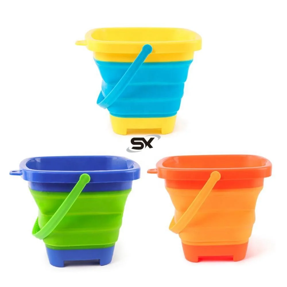 沙滩桶沙子玩具可折叠夏季派对玩便携式桶硅胶可折叠桶钓鱼家庭存储 -
