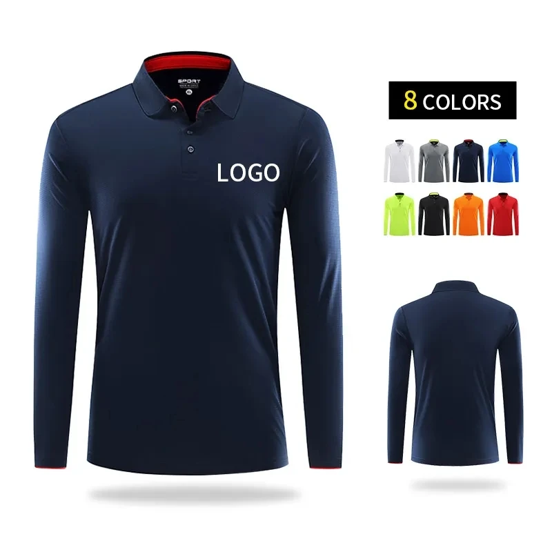 Custom logo knit long sleeves t-shirt quick dry 100% polyester for men plain work golf polo shirt