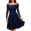 Navy Blue long sleeve lace wedding dress